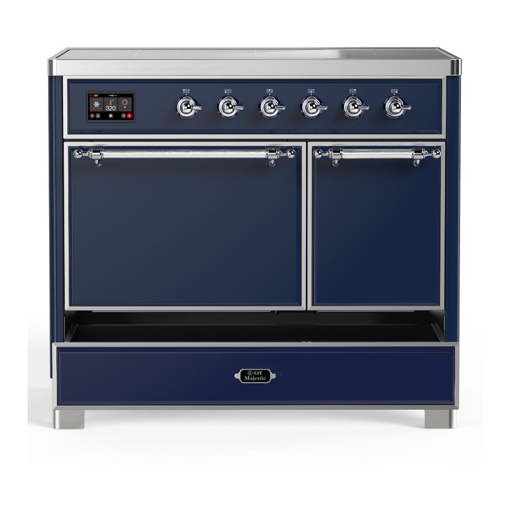 Ilve UMDIB40QNR3MBC Ilve Umdib40Qnr3Mbc Majestic Iii 40 Inch Induction Range With 6 Elements, 3.82 Cu. Ft. Total Oven Capacity (Solid Door, Midnight Blue, Chrome)
