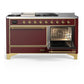 Ilve UM60FSQNR3BUGLP Ilve Um60Fsqnr3Buglp Majestic Iii 60 Inch Dual Fuel Range With 7 Burners, Griddle And French Top, Dual Function Burner With Up To 25,000 Btu (Liquid Propane, Solid Door, Burgundy, Brass)
