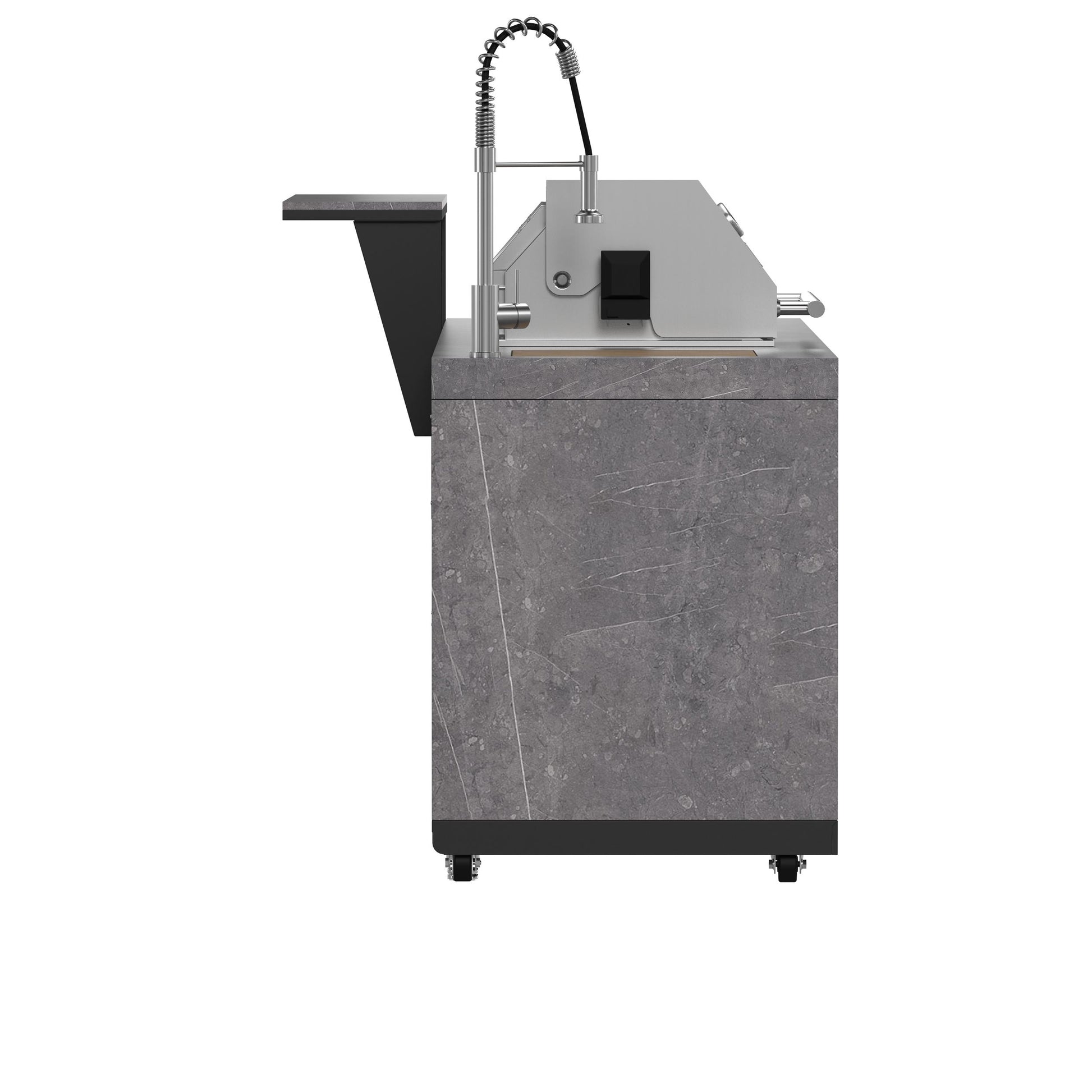 Forno FODKT2544BLK Forno Rimini Outdoor Kitchen 30" Bbq 62,600 Btu, 3 Burners With Sear & Rotisserie, 2.4 Cu.Ft. Beverage Center, Stainless Steel Sink, Black Cabinets & Gray Sintered Stone Countertop