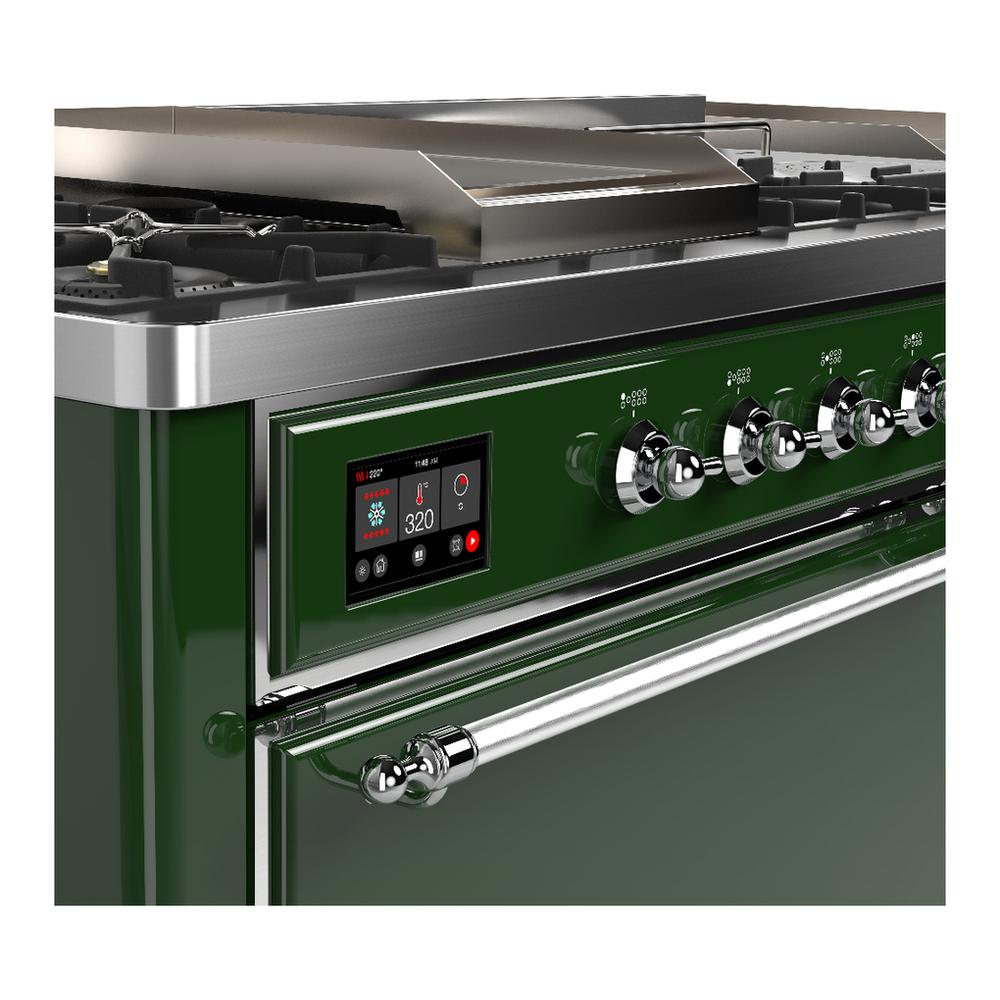Ilve UM60FSQNR3EGC Ilve Um60Fsqnr3Egc Majestic Iii 60 Inch Dual Fuel Range With 7 Burners, Griddle And French Top, Dual Function Burner With Up To 25,000 Btu (Natural Gas, Solid Door, Emerald Green, Chrome)