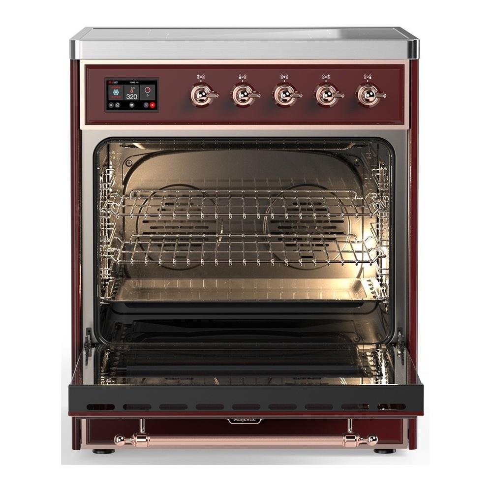 Ilve UMIB30QNR3BUP Ilve Umib30Qnr3Bup Majestic Iii 30 Inch Induction Range With 4 Elements, 4 Cu. Ft. Oven Capacity (Solid Door, Burgundy, Copper)
