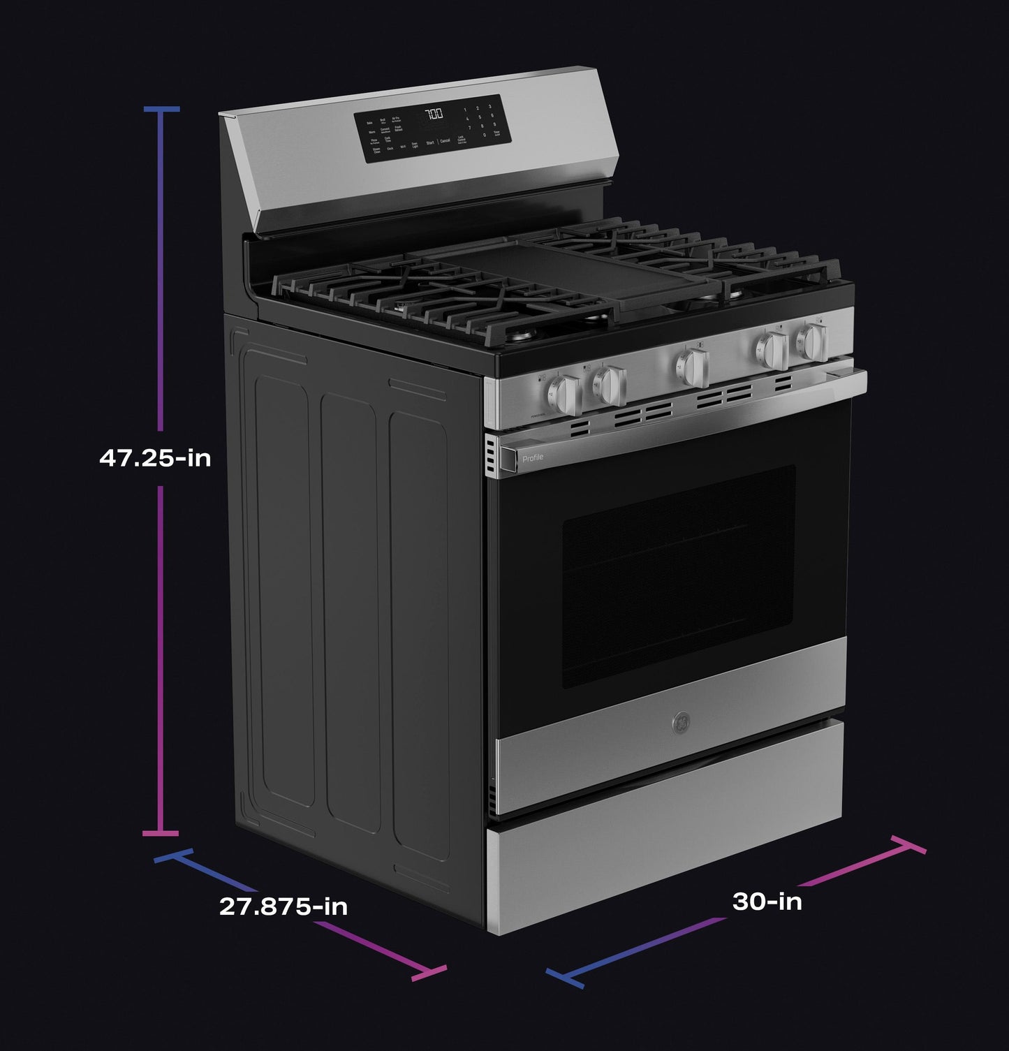 Ge Appliances PGF700AYFS Ge Profile™ 30" Smart Free-Standing Gas Convection Range With No Preheat Air Fry And Easywash™ Oven Tray
