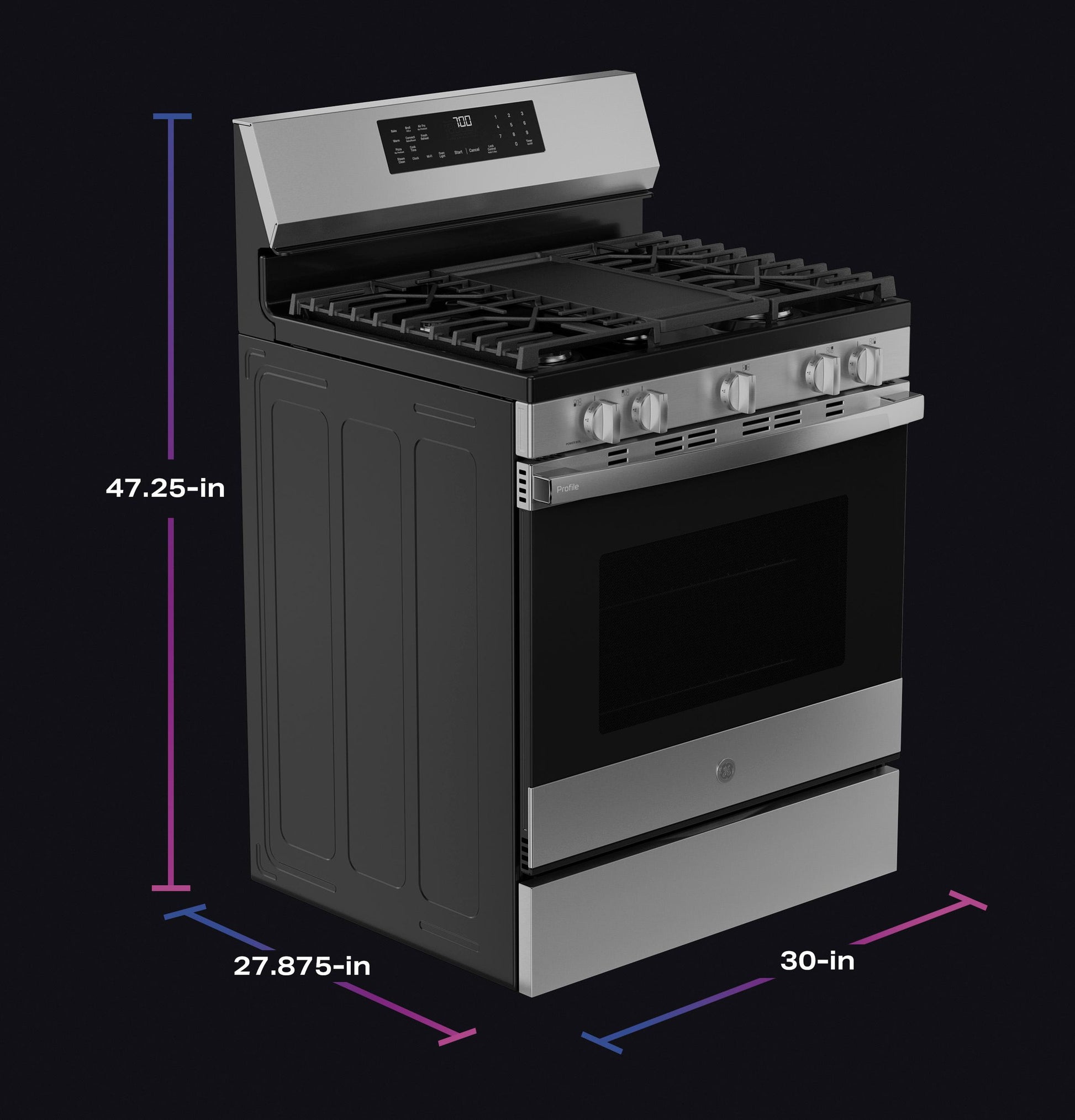 Ge Appliances PGF700AYFS Ge Profile™ 30" Smart Free-Standing Gas Convection Range With No Preheat Air Fry And Easywash™ Oven Tray