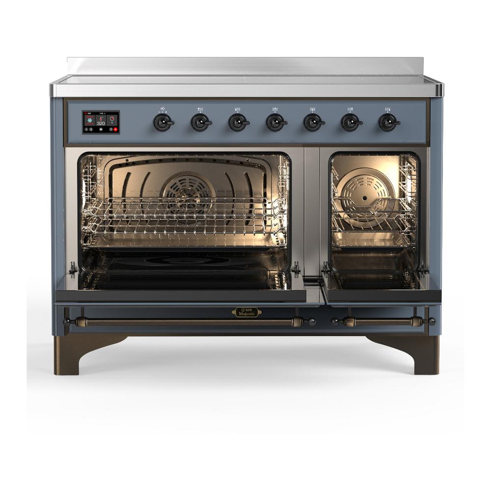 Ilve UMIB48QNR3BGB Ilve Umib48Qnr3Bgb Majestic Iii 48 Inch Induction Range With 6 Elements, 5.02 Cu. Ft. Total Oven Capacity (Solid Door, Blue Grey, Burnished)