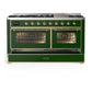 Ilve UM60FNR3EGGLP Ilve Um60Fnr3Egglp Majestic Iii 60 Inch Dual Fuel Range With 9 Burners And Griddle, Dual Function Burner Up To 25,000 Btu (Liquid Propane, Triple Glass Door, Emerald Green, Brass)