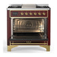 Ilve UM36FQNR3BUGLP Ilve Um36Fqnr3Buglp Majestic Iii 36 Inch Dual Fuel Range With 6 Black Brass Burners And Griddle, Dual Function Burner Up To 25,000 Btu (Solid Door, Burgundy, Brass, Liquid Propane)