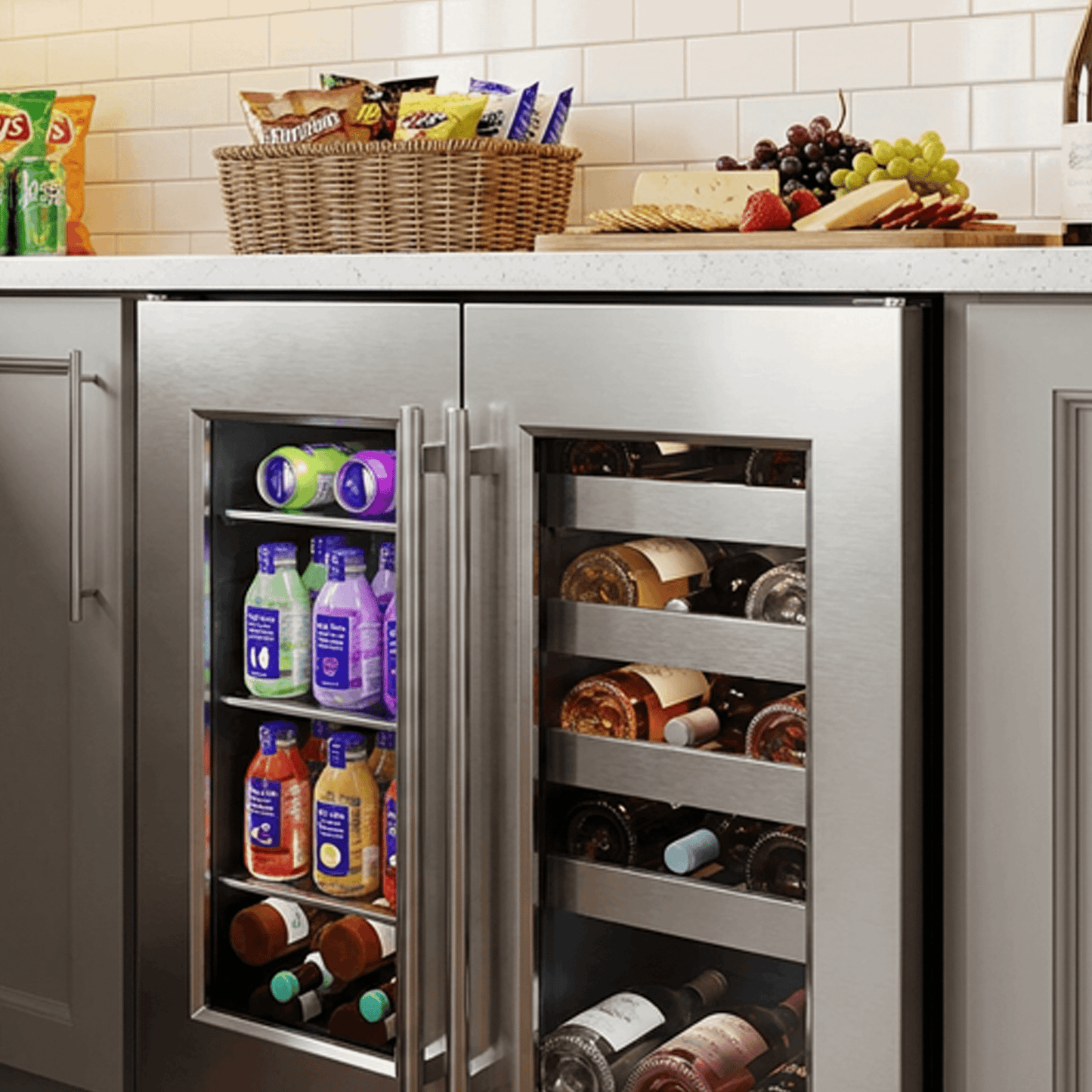 Element Appliance EFB24DES Cellara By Element 24 In., 27 Bottle And 45 Can Dual Zone French Door Wine And Beverage Cooler - Efb24Des