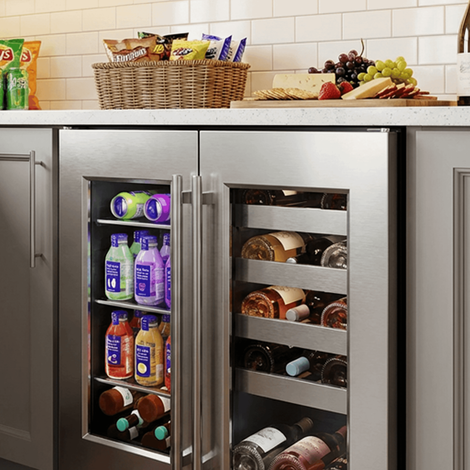 Element Appliance EFB24DES Cellara By Element 24 In., 27 Bottle And 45 Can Dual Zone French Door Wine And Beverage Cooler - Efb24Des