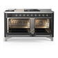 Ilve UM60FSNR3MGC Ilve Um60Fsnr3Mgc Majestic Iii 60 Inch Dual Fuel Range With 7 Burners, Griddle And French Top, Dual Function Burner With Up To 25,000 Btu (Natural Gas, Triple Glass Door, Graphite Matte, Chrome)