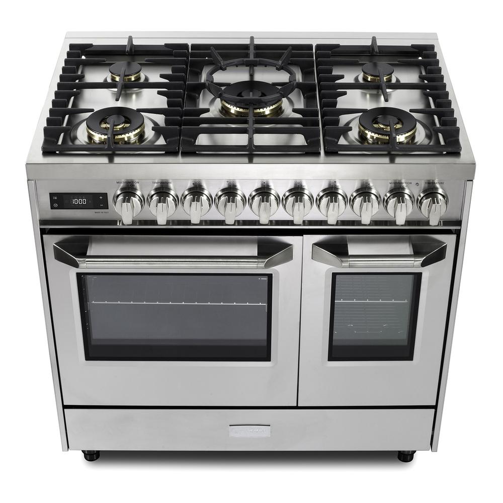 Verona VUFSGE365DSS Verona Vufsge365Dss 36 Inch Ultima Collection Double Oven Dual Fuel Range With 5 Brass Burners, 4.1 Cu. Ft. Total Oven Capacity