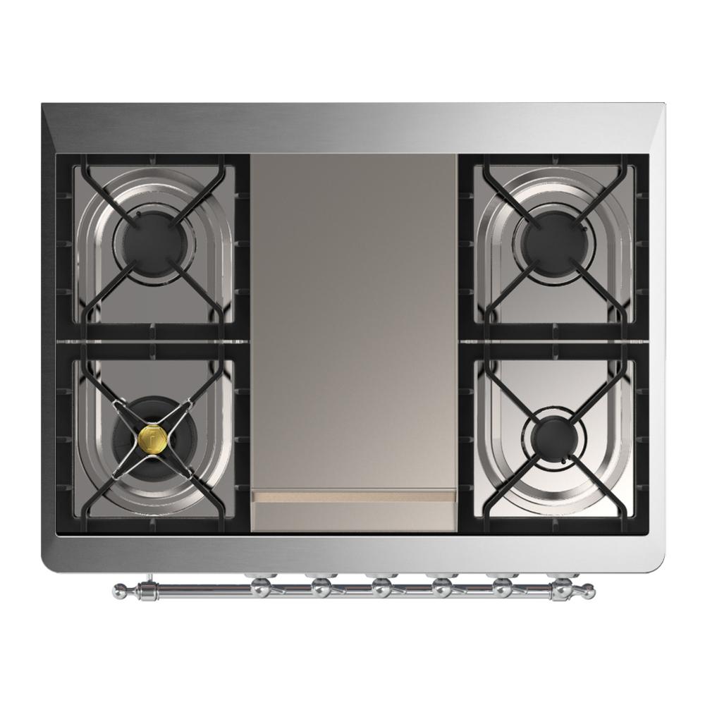 Ilve UM36FQNR3AWCLP Ilve Um36Fqnr3Awclp Majestic Iii 36 Inch Dual Fuel Range With 6 Black Brass Burners And Griddle, Dual Function Burner Up To 25,000 Btu (Solid Door, Antique White, Chrome, Liquid Propane)