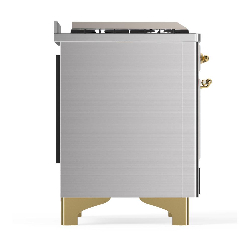 Ilve UM48FSQNR3SSG Ilve Um48Fsqnr3Ssg Majestic Iii 48 Inch Dual Fuel Range With 5 Black Brass Burners, Griddle And French Top, Dual Function Burner Up To 25,000 Btu (Natural Gas, Solid Door, Stainless Steel, Brass)