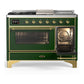 Ilve UM48FSNR3EGG Ilve Um48Fsnr3Egg Majestic Iii 48 Inch Dual Fuel Range With 5 Black Brass Burners, Griddle And French Top, Dual Function Burner Up To 25,000 Btu (Natural Gas, Triple Glass Door, Emerald Green, Brass)