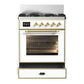 Ilve UM30NR3WHGLP Ilve Um30Nr3Whglp Majestic Iii 30 Inch Dual Fuel Range With 5 Black Brass Burners, Dual Function Burner Up To 25,000 Btu (Liquid Propane, Triple Glass Door, White, Brass)
