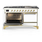 Ilve UM60FQNR3WHGLP Ilve Um60Fqnr3Whglp Majestic Iii 60 Inch Dual Fuel Range With 9 Burners And Griddle, Dual Function Burner Up To 25,000 Btu (Liquid Propane, Solid Door, White, Brass)
