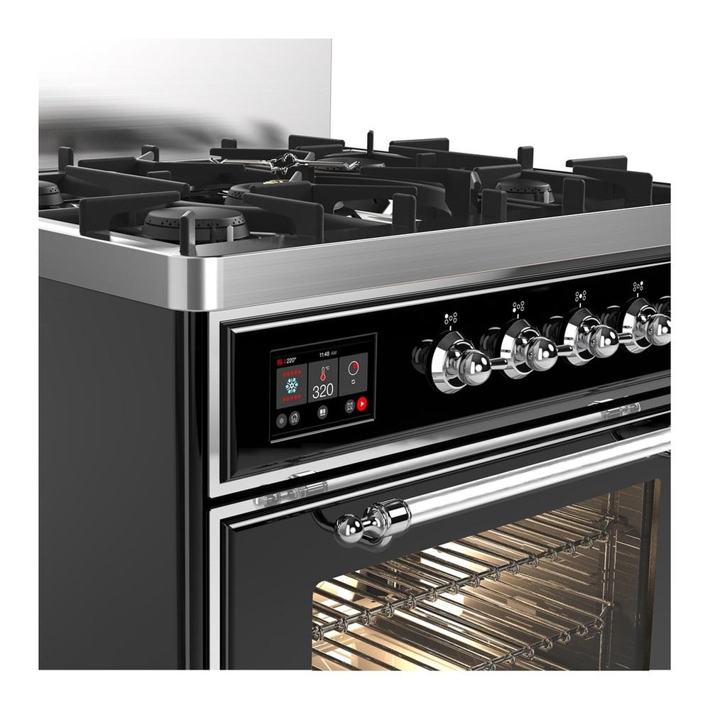Ilve UM30NR3BKC Ilve Um30Nr3Bkc Majestic Iii 30 Inch Dual Fuel Range With 5 Black Brass Burners, Dual Function Burner Up To 25,000 Btu (Natural Gas, Triple Glass Door, Glossy Black, Chrome)