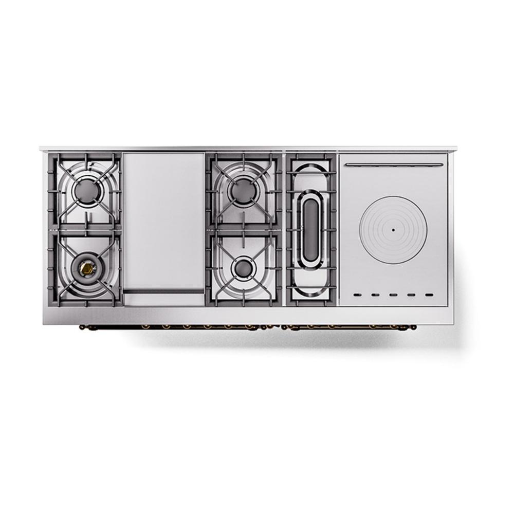 Ilve UN60FSNMPEGB Ilve Un60Fsnmpegb Nostalgie Ii Noblesse 60" Dual Fuel Range (7 Sealed Burners + Griddle + French Top, Natural Gas, Triple Glass Door, Emerald Green, Burnished)