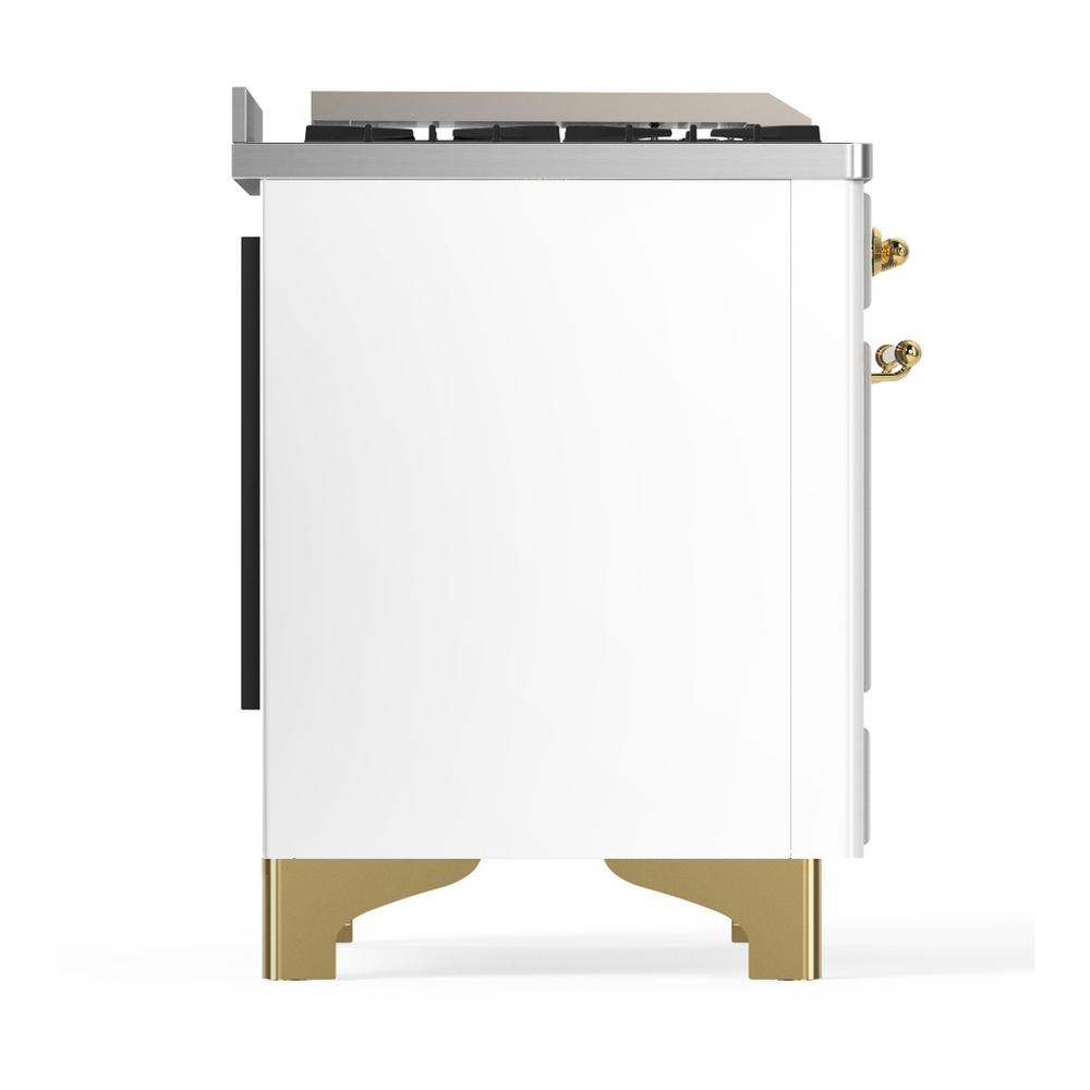 Ilve UM48FNR3WHG Ilve Um48Fnr3Whg Majestic Iii 48 Inch Dual Fuel Range With 8 Burners And Griddle, Dual Function Burner Up To 25,000 Btu (Natural Gas, Triple Glass Door, White, Brass)