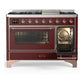 Ilve UM48FNR3BUPLP Ilve Um48Fnr3Buplp Majestic Iii 48 Inch Dual Fuel Range With 8 Burners And Griddle, Dual Function Burner Up To 25,000 Btu (Liquid Propane, Triple Glass Door, Burgundy, Copper)