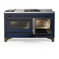 Ilve UM60FSNR3MBBLP Ilve Um60Fsnr3Mbblp Majestic Iii 60 Inch Dual Fuel Range With 7 Burners, Griddle And French Top, Dual Function Burner With Up To 25,000 Btu (Liquid Propane, Triple Glass Door, Midnight Blue, Burnished)