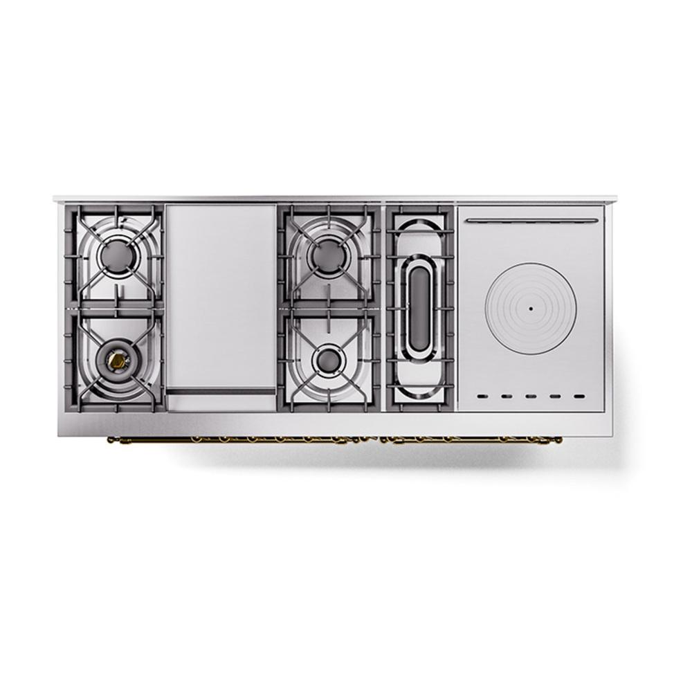 Ilve UN60FSQNMPMGG Ilve Un60Fsqnmpmgg Nostalgie Ii Noblesse 60" Dual Fuel Range (7 Sealed Burners + Griddle + French Top, Natural Gas, Solid Door, Graphite Matte, Brass)