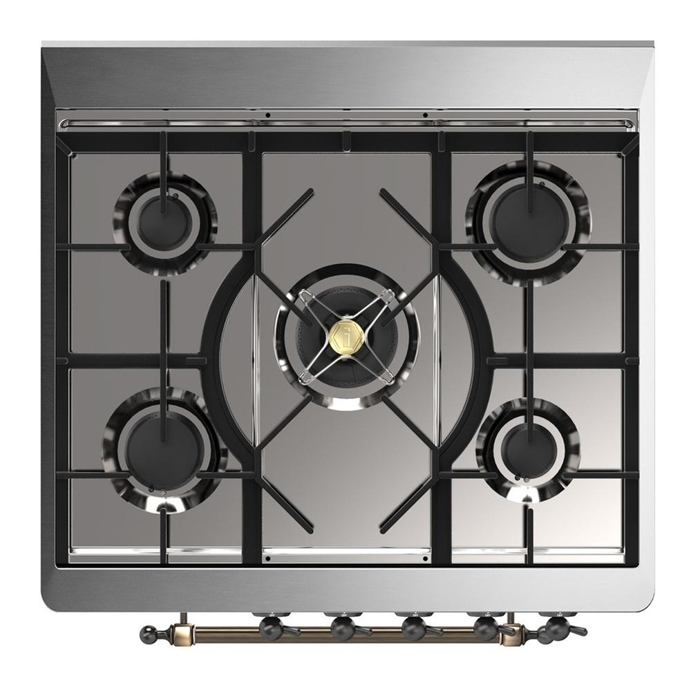 Ilve UM30NR3MGB Ilve Um30Nr3Mgb Majestic Iii 30 Inch Dual Fuel Range With 5 Black Brass Burners, Dual Function Burner Up To 25,000 Btu (Natural Gas, Triple Glass Door, Graphite Matte, Burnished)