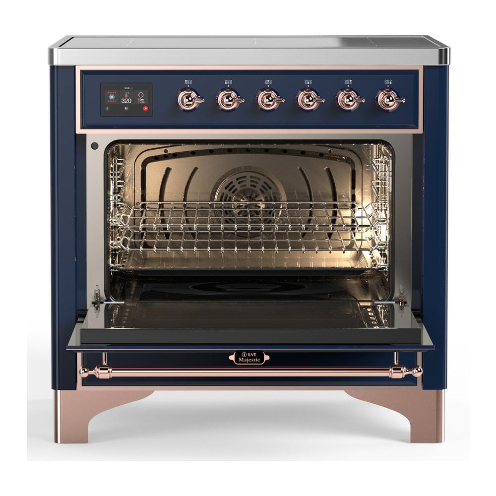 Ilve UMIB36QNR3MBP Ilve Umib36Qnr3Mbp Majestic Iii 36 Inch Induction Range With 6 Elements, 3.5 Cu. Ft. Total Oven Capacity (Solid Door, Midnight Blue, Copper)