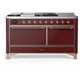 Ilve UM60FSQNR3BUPLP Ilve Um60Fsqnr3Buplp Majestic Iii 60 Inch Dual Fuel Range With 7 Burners, Griddle And French Top, Dual Function Burner With Up To 25,000 Btu (Liquid Propane, Solid Door, Burgundy, Copper)