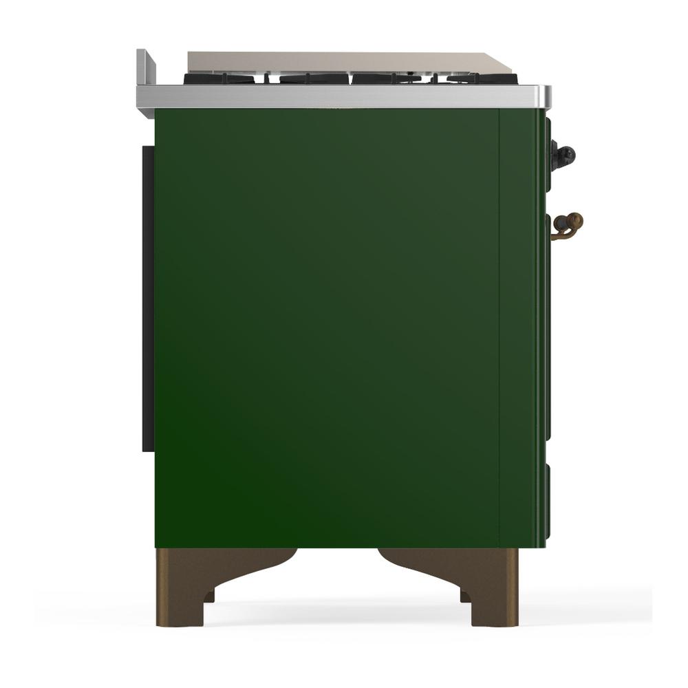 Ilve UM36FNR3EGB Ilve Um36Fnr3Egb Majestic Iii 36 Inch Dual Fuel Range With 6 Black Brass Burners And Griddle, Dual Function Burner Up To 25,000 Btu (Triple Glass Door, Emerald Green, Burnished, Natural Gas)
