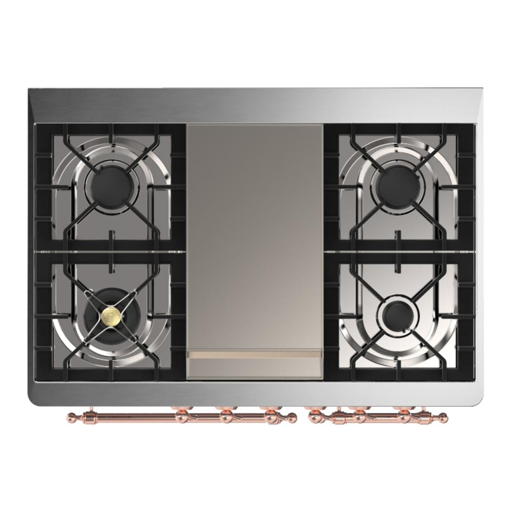 Ilve UMD40FNR3MGPLP Ilve Umd40Fnr3Mgplp Majestic Iii 40 Inch Dual Fuel Range With 6 Burners And Griddle, Dual Function Burner Up To 25,000 Btu (Liquid Propane, Triple Glass Door, Graphite Matte, Copper)
