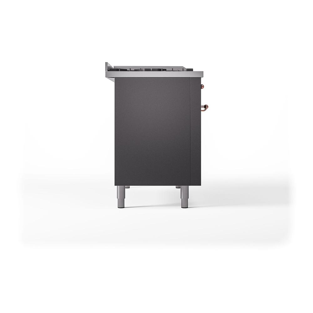 Ilve UN48FSQNMPMGP Ilve Un48Fsqnmpmgp Nostalgie Ii Noblesse 48" Dual Fuel Range (5 Sealed Burners + Griddle + French Top, Natural Gas, Solid Door, Graphite Matte, Copper)