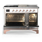 Ilve UM48FSQNR3WHPLP Ilve Um48Fsqnr3Whplp Majestic Iii 48 Inch Dual Fuel Range With 5 Black Brass Burners, Griddle And French Top, Dual Function Burner Up To 25,000 Btu (Liquid Propane, Solid Door, White, Copper)
