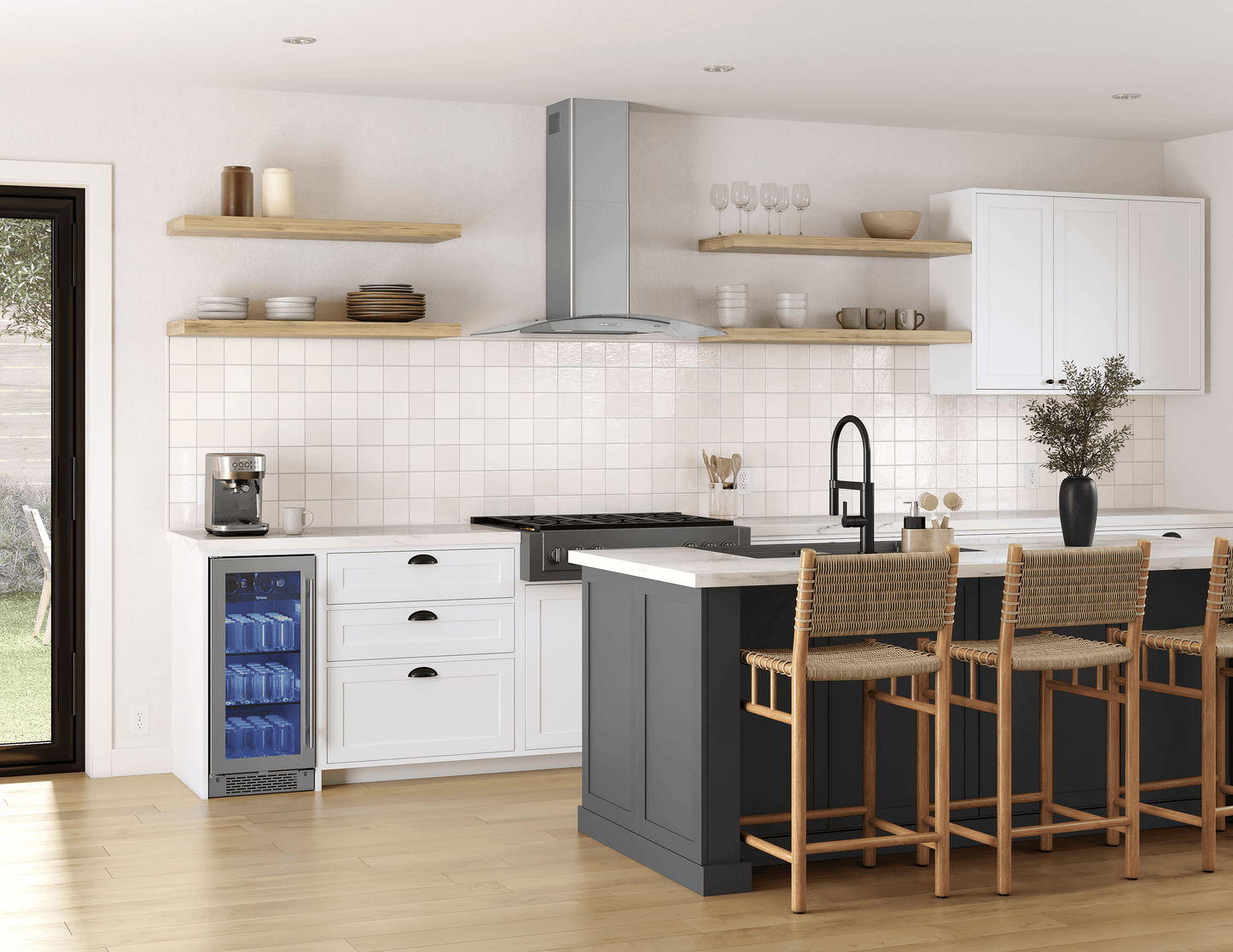 Zephyr BMIE36DG Brisas Curved Glass Wall, 36" G, Act, Led