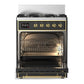 Ilve UM30QNR3MGGLP Ilve Um30Qnr3Mgglp Majestic Iii 30 Inch Dual Fuel Range With 5 Black Brass Burners, Dual Function Burner Up To 25,000 Btu (Liquid Propane, Solid Door, Graphite Matte, Brass)