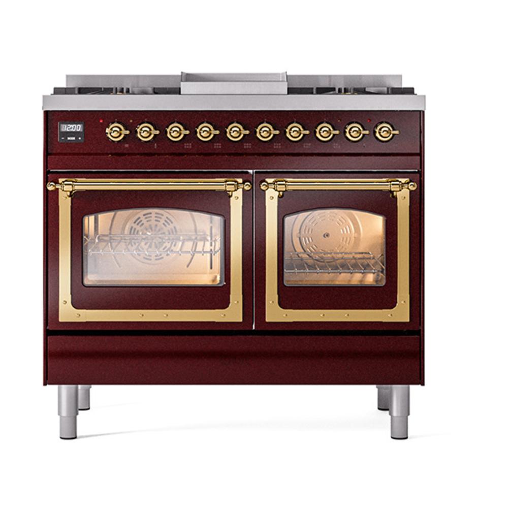 Ilve UND40FNMPBUG Ilve Und40Fnmpbug Nostalgie Ii Noblesse 40" Dual Fuel Range (Natural Gas, Triple Glass Door, Burgundy, Brass)