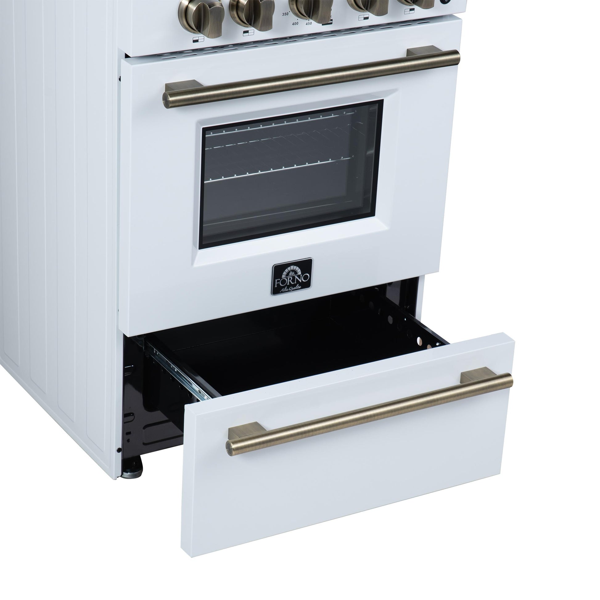 Forno FFSGS627224WHT Forno Breno 24 Inch Freestanding Gas Range In White With Antique Brass, Compact Design