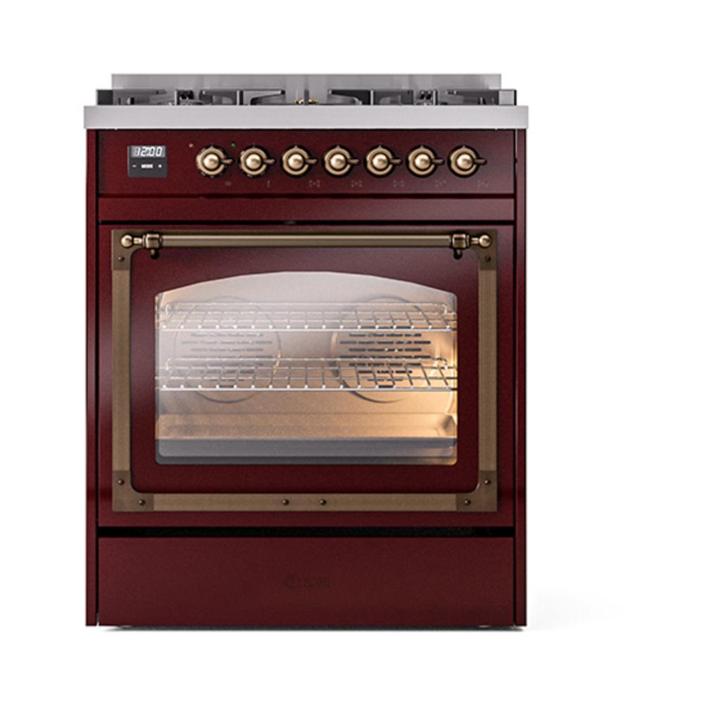 Ilve UN30NMPBUBLP Ilve Un30Nmpbublp Nostalgie Ii Noblesse 30" Dual Fuel Range (Liquid Propane, Triple Glass Door, Burgundy, Burnished)