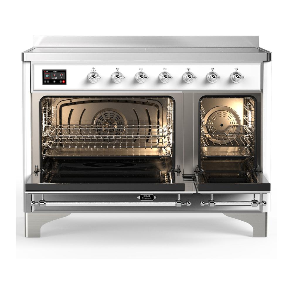 Ilve UMIB48NR3WHC Ilve Umib48Nr3Whc Majestic Iii 48 Inch Induction Range With 6 Elements, 5.02 Cu. Ft. Total Oven Capacity (Triple Glass Door, White, Chrome)