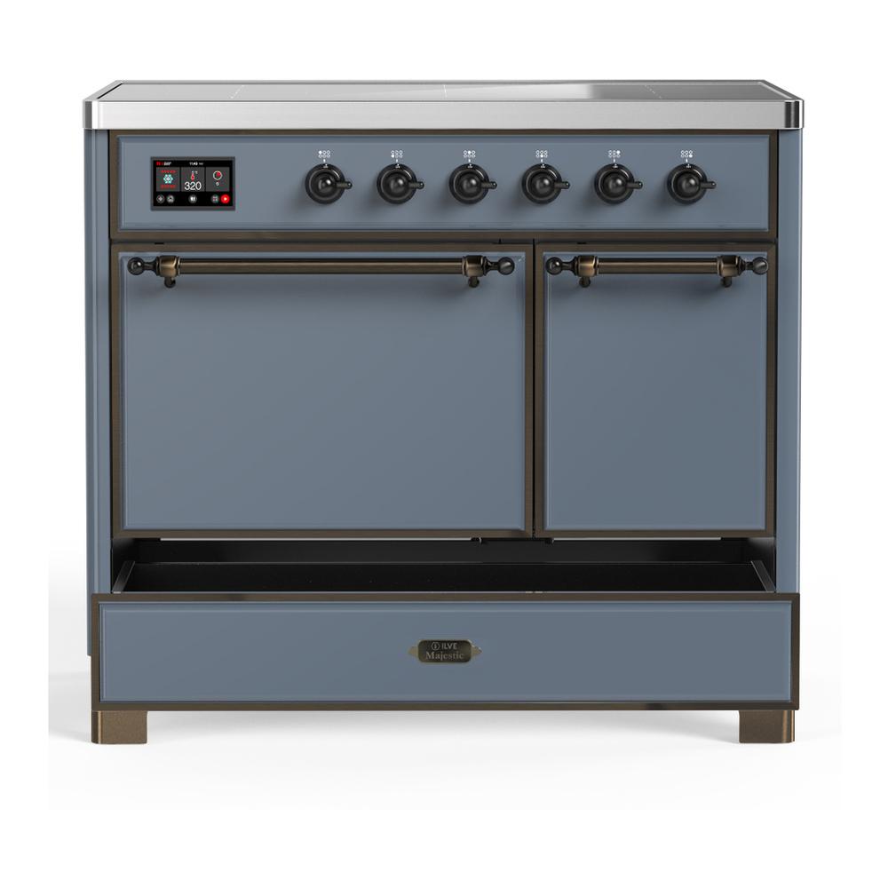 Ilve UMDIB40QNR3BGB Ilve Umdib40Qnr3Bgb Majestic Iii 40 Inch Induction Range With 6 Elements, 3.82 Cu. Ft. Total Oven Capacity (Solid Door, Blue Grey, Burnished)