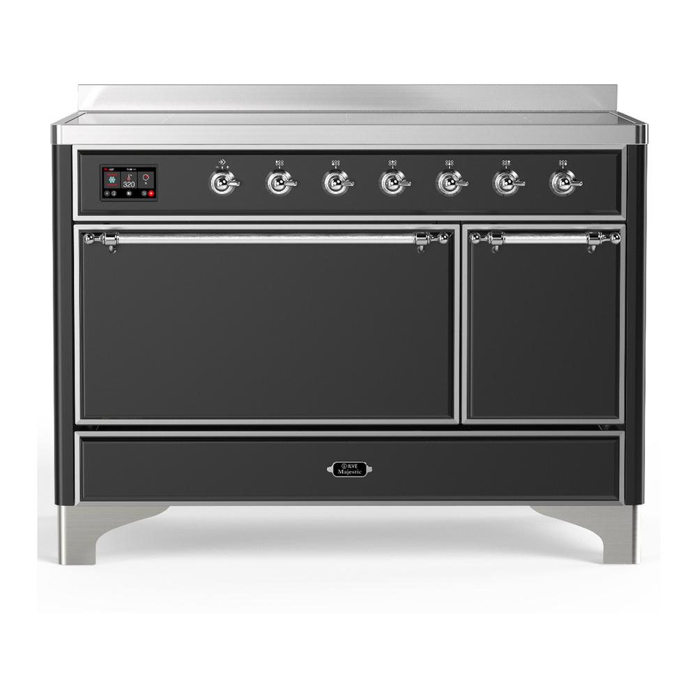 Ilve UMIB48QNR3MGC Ilve Umib48Qnr3Mgc Majestic Iii 48 Inch Induction Range With 6 Elements, 5.02 Cu. Ft. Total Oven Capacity (Solid Door, Graphite Matte, Chrome)