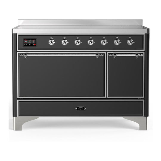 Ilve UMIB48QNR3MGC Ilve Umib48Qnr3Mgc Majestic Iii 48 Inch Induction Range With 6 Elements, 5.02 Cu. Ft. Total Oven Capacity (Solid Door, Graphite Matte, Chrome)