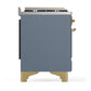 Ilve UM36FNR3BGG Ilve Um36Fnr3Bgg Majestic Iii 36 Inch Dual Fuel Range With 6 Black Brass Burners And Griddle, Dual Function Burner Up To 25,000 Btu (Triple Glass Door, Blue Grey, Brass, Natural Gas)