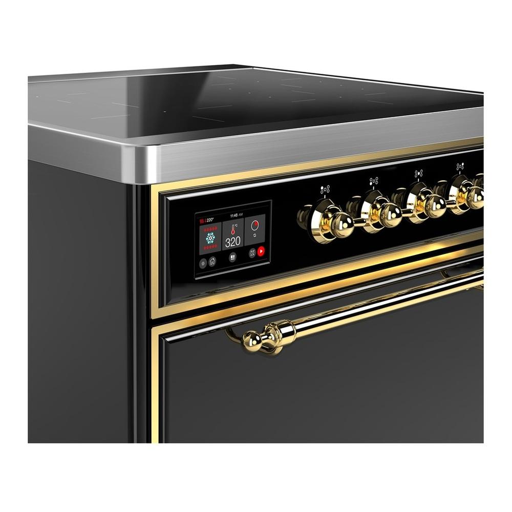 Ilve UMIB30QNR3BKG Ilve Umib30Qnr3Bkg Majestic Iii 30 Inch Induction Range With 4 Elements, 4 Cu. Ft. Oven Capacity (Solid Door, Glossy Black, Brass)
