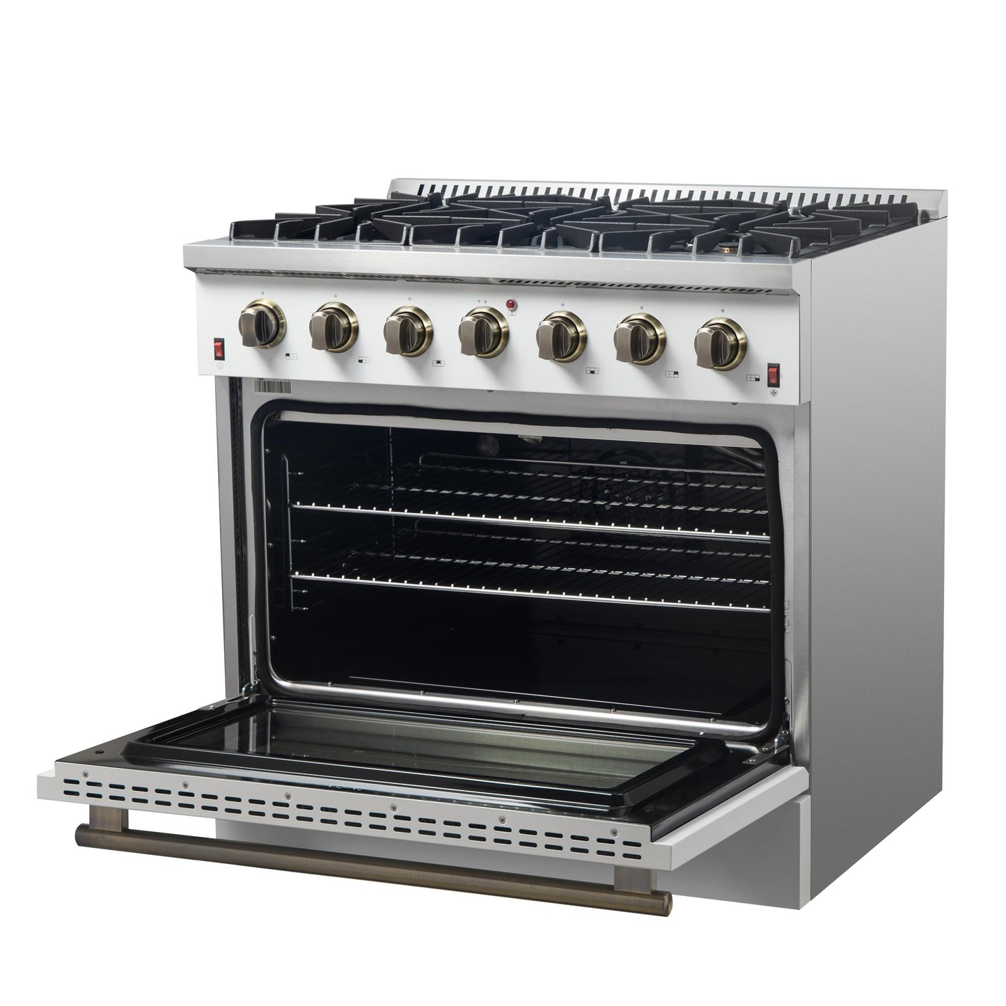 Forno FFSGS624436WHT Forno Galiano 36-Inch Freestanding Gas Range In White With Antique Brass Design, 6 Burners, 83,000 Btu, 5.36 Cu.Ft. Convection Oven