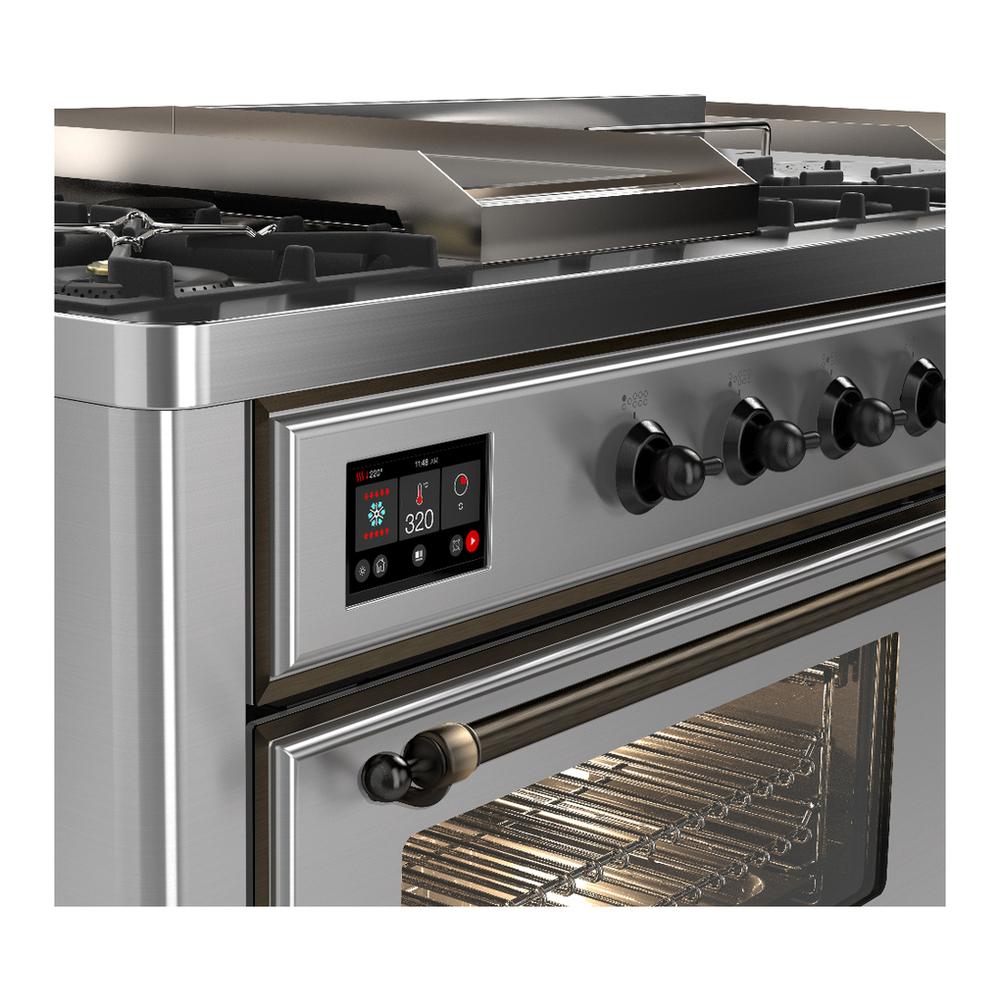 Ilve UM60FSNR3SSB Ilve Um60Fsnr3Ssb Majestic Iii 60 Inch Dual Fuel Range With 7 Burners, Griddle And French Top, Dual Function Burner With Up To 25,000 Btu (Natural Gas, Triple Glass Door, Stainless Steel, Burnished)