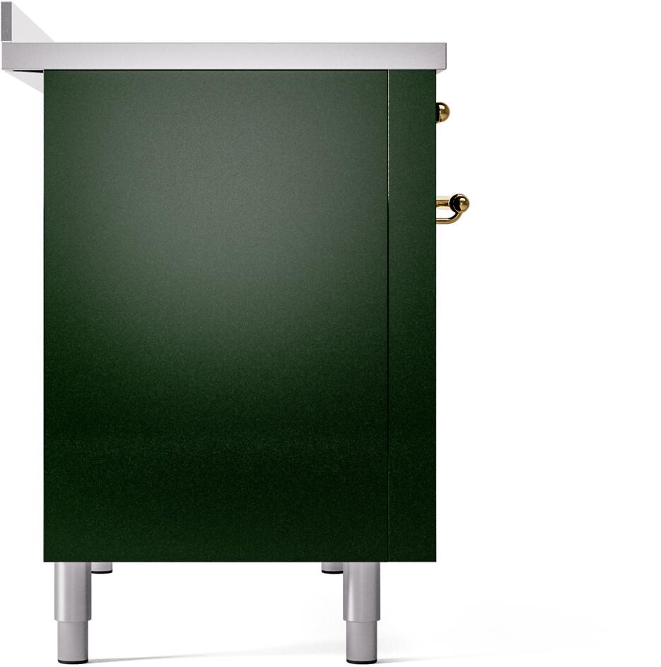 Ilve UPI486NMPEGG Nostalgie Ii 48 Inch Electric Freestanding Range In Emerald Green With Brass Trim