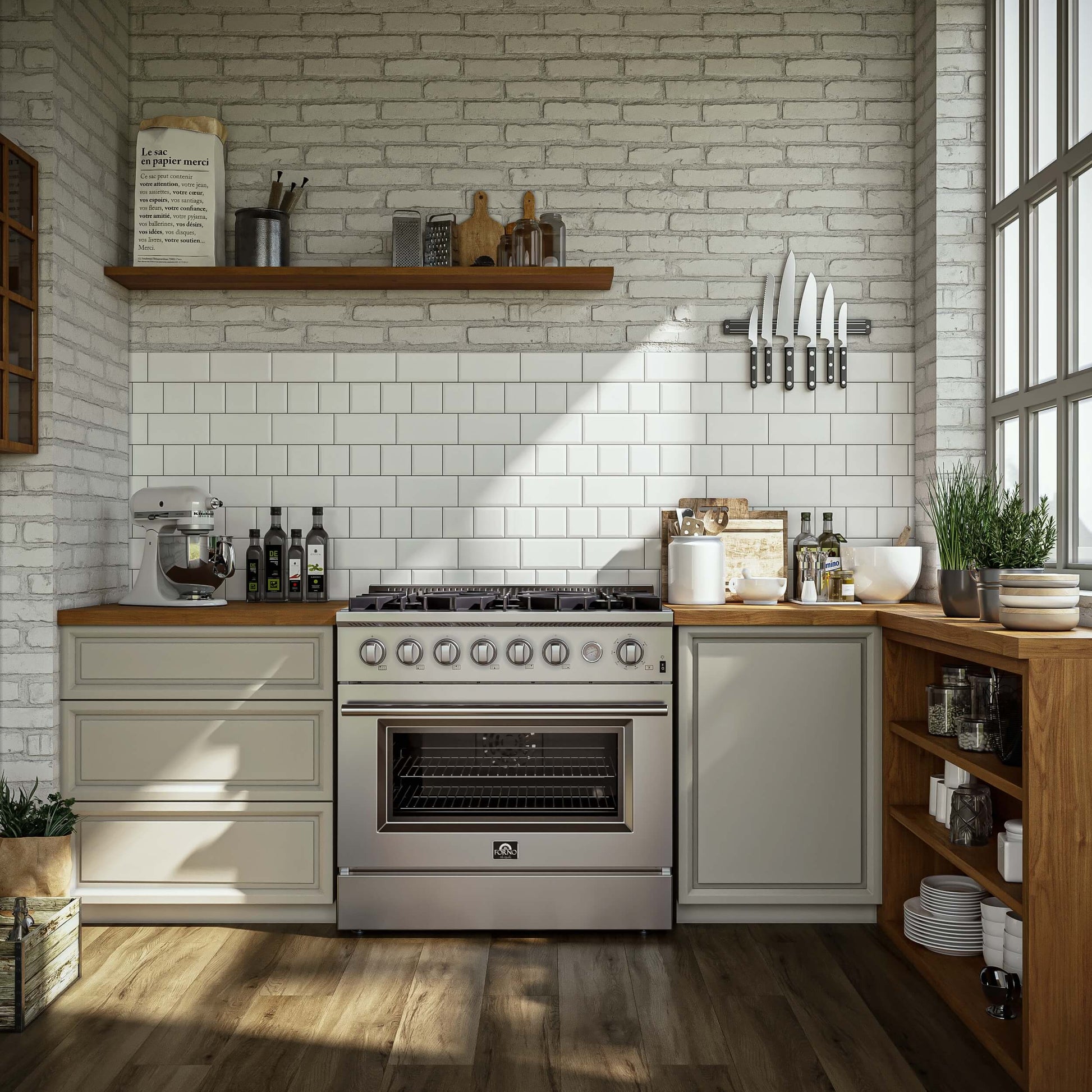 Forno FFSGS627736 Marco 36-Inch Gas Range Stainless Steel, 6 Burners 67,000 Btu, 5.36 Cu.Ft. Convection Oven