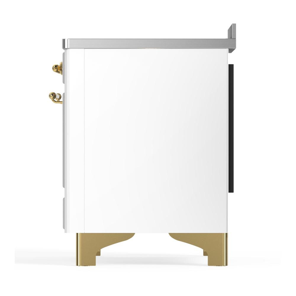 Ilve UMIB48QNR3WHG Ilve Umib48Qnr3Whg Majestic Iii 48 Inch Induction Range With 6 Elements, 5.02 Cu. Ft. Total Oven Capacity (Solid Door, White, Brass)