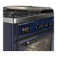Ilve UM48FSNR3MBBLP Ilve Um48Fsnr3Mbblp Majestic Iii 48 Inch Dual Fuel Range With 5 Black Brass Burners, Griddle And French Top, Dual Function Burner Up To 25,000 Btu (Liquid Propane, Triple Glass Door, Midnight Blue, Burnished)