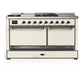 Ilve UM60FSQNR3AWBLP Ilve Um60Fsqnr3Awblp Majestic Iii 60 Inch Dual Fuel Range With 7 Burners, Griddle And French Top, Dual Function Burner With Up To 25,000 Btu (Liquid Propane, Solid Door, Antique White, Burnished)